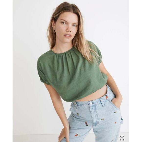 Madewell Linen-Blend Michele Bubble Top in Fern Gully NWT - Size XS - Picture 2 of 8